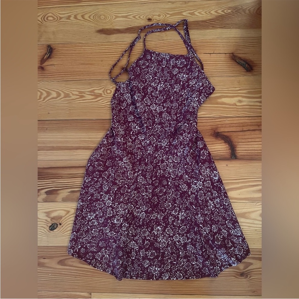 Brandy Melville Floral Burgundy Halter Dress